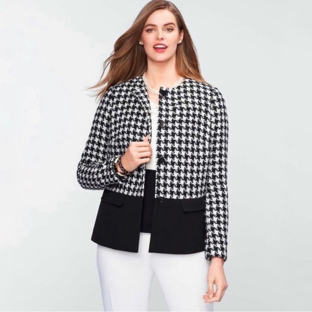 NWT Talbots 12 Blazer Black White‎ Houndstooth Jacket